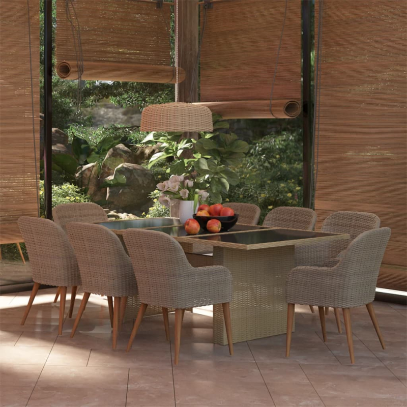 9-tlg. Garten-Essgruppe Poly Rattan Braun