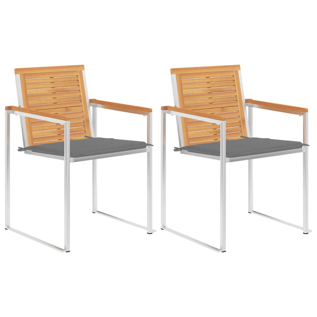 Gartenstühle mit Kissen 2 Stk. Massivholz Teak und Stahl