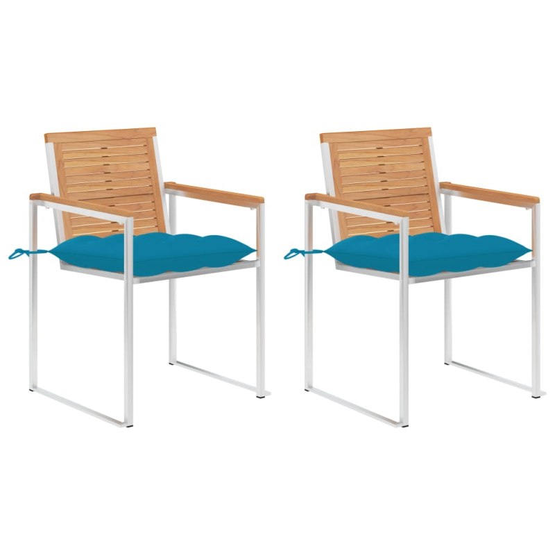 Gartenstühle mit Kissen 2 Stk. Massivholz Teak und Stahl