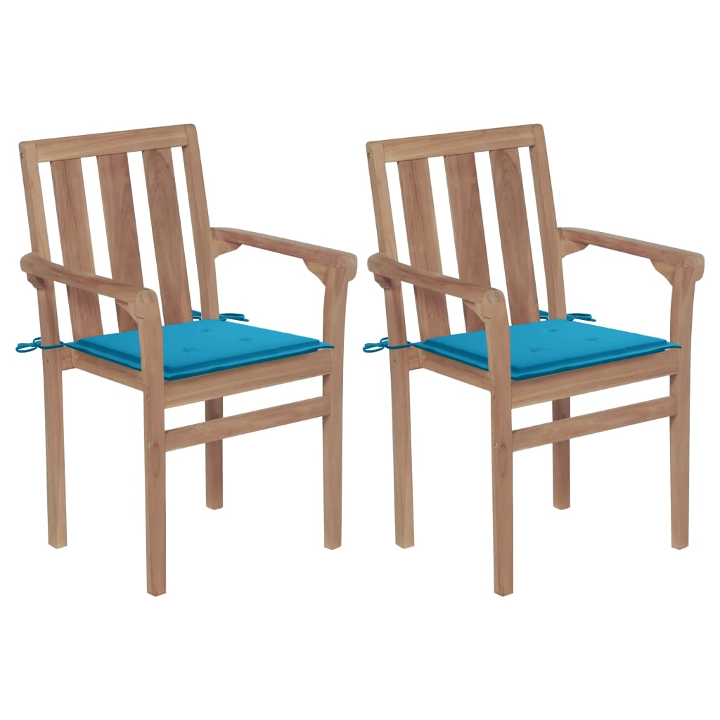 Gartenstühle 2 Stk. mit Königsblauen Kissen Teak Massivholz