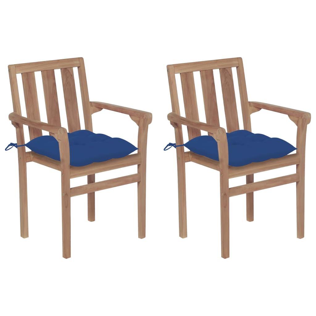 Gartenstühle 2 Stk. mit Hellblauen Kissen Massivholz Teak