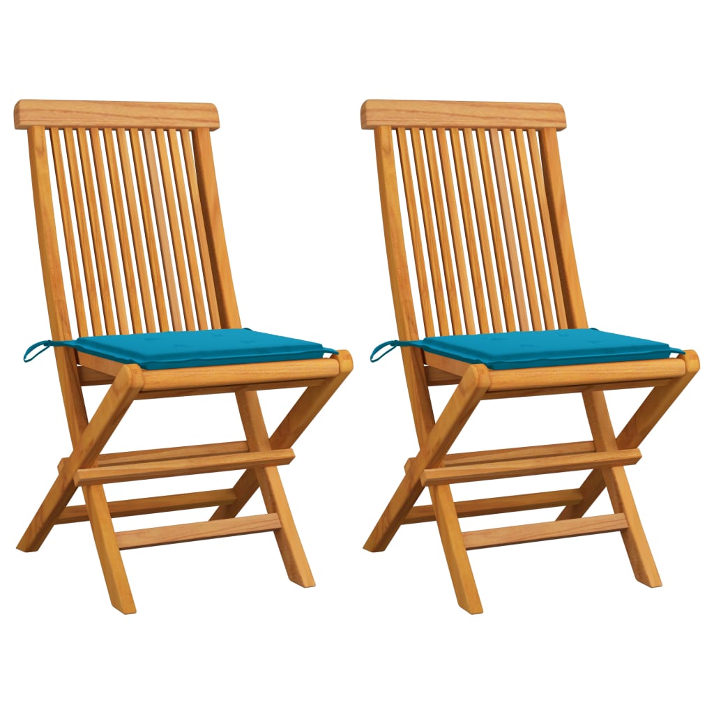 Gartenstühle mit Königsblauen Kissen 2 Stk. Massivholz Teak