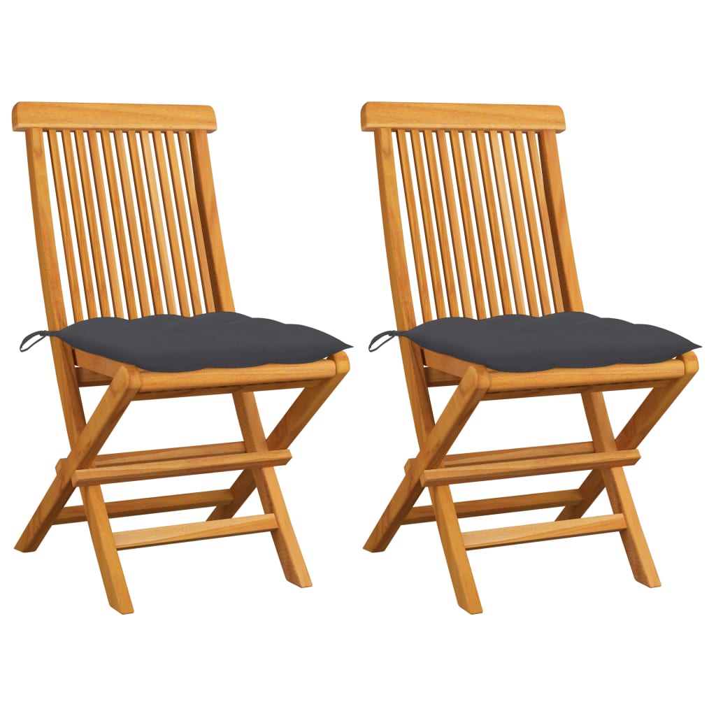 Gartenstühle mit Anthrazit Kissen 2 Stk. Massivholz Teak