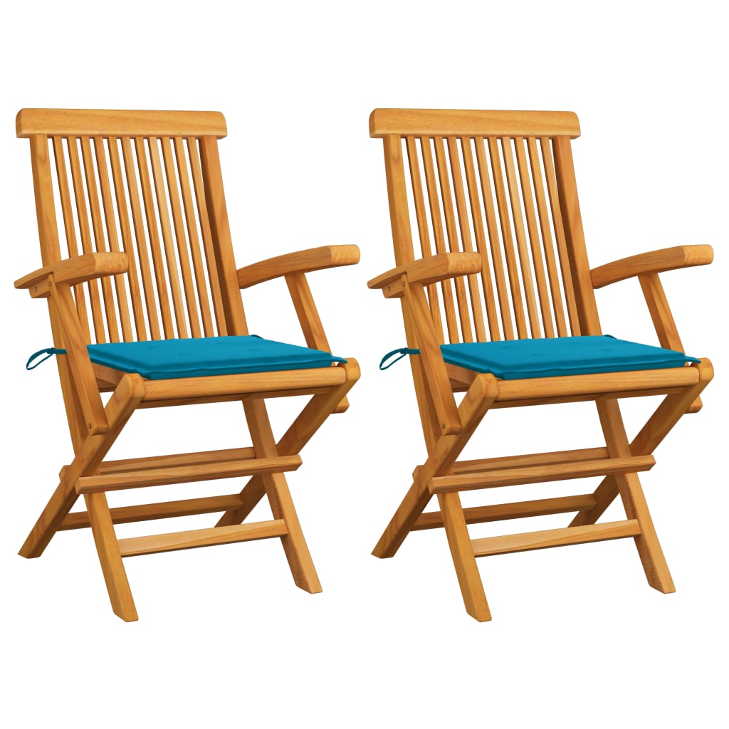 Gartenstühle mit Königsblauen Kissen 2 Stk. Massivholz Teak