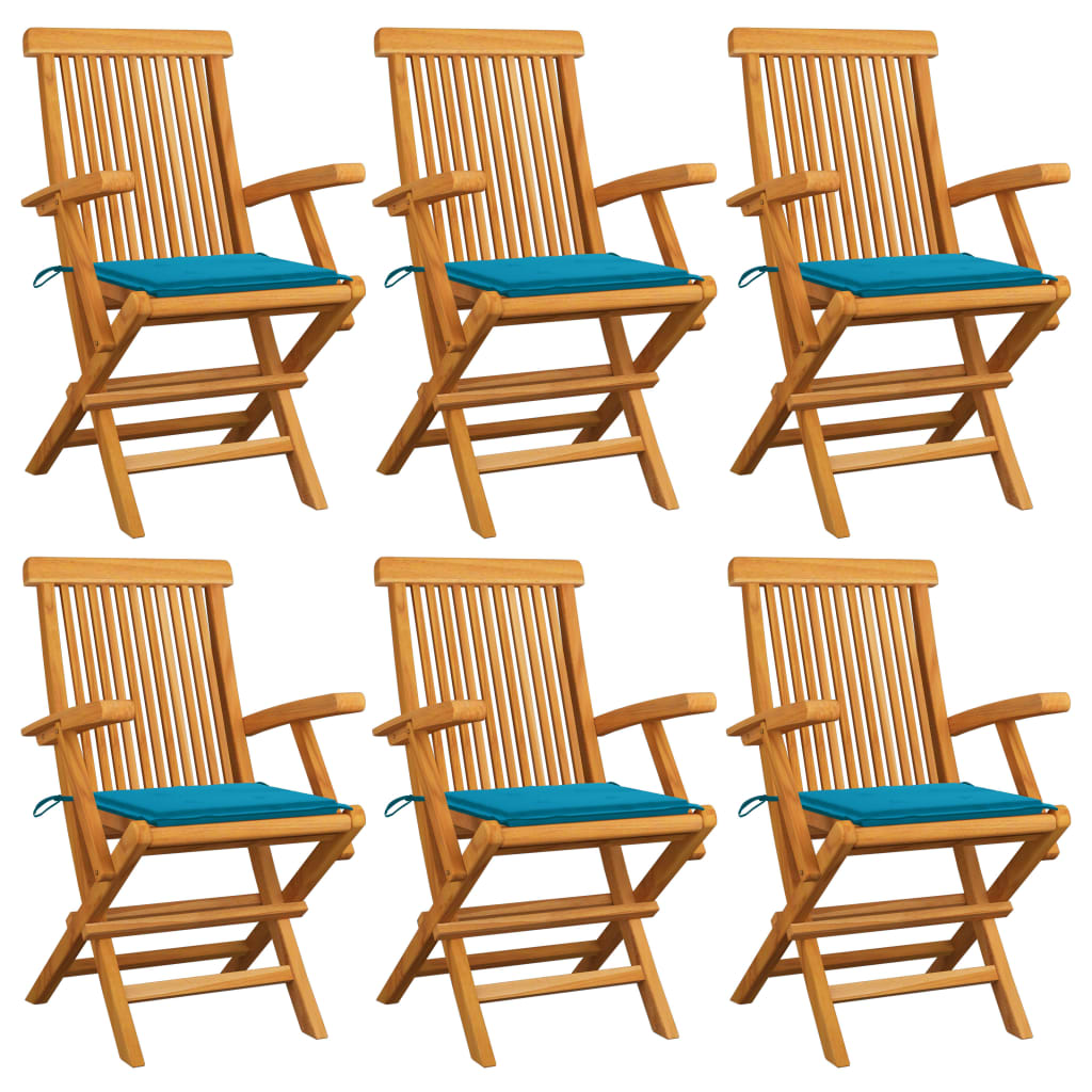 Gartenstühle mit Königsblauen Kissen 6 Stk. Massivholz Teak