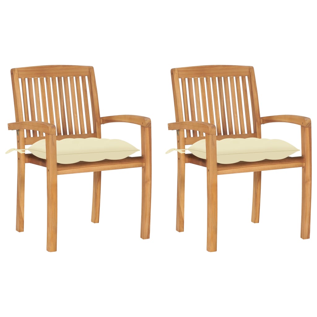 Gartenstühle 2 Stk. mit Cremeweißen Kissen Massivholz Teak
