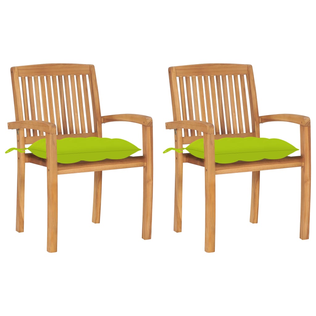 Gartenstühle 2 Stk. mit Hellgrünen Kissen Massivholz Teak