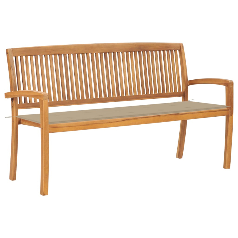 Stapelbare Gartenbank mit Auflage 159 cm Massivholz Teak