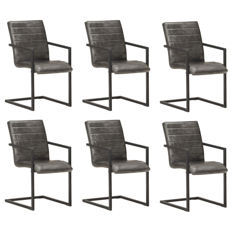 Freischwinger 6 Stk. Grau Echtleder