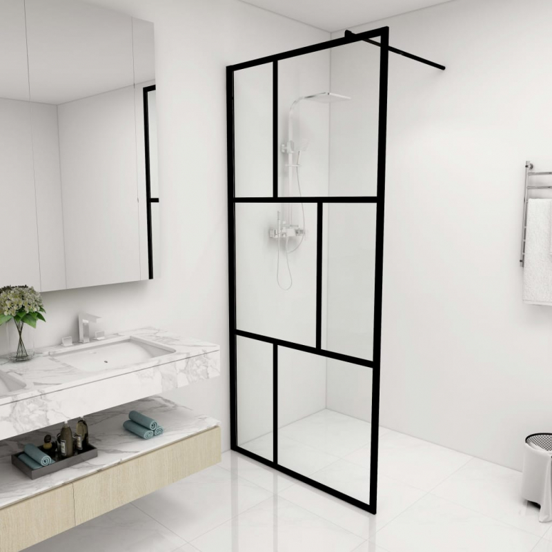 Duschwand für Begehbare Duschen mit Hartglas Schwarz 90x195 cm