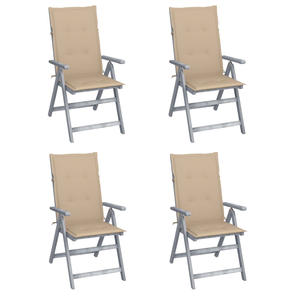 Hochlehner Verstellbar 4 Stk. mit Auflagen Massivholz Akazie