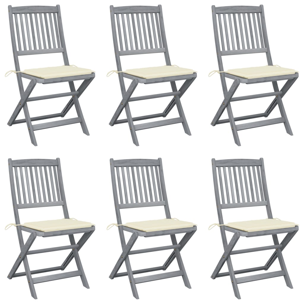 Klappbare Gartenstühle 6 Stk. mit Sitzkissen Massivholz Akazie