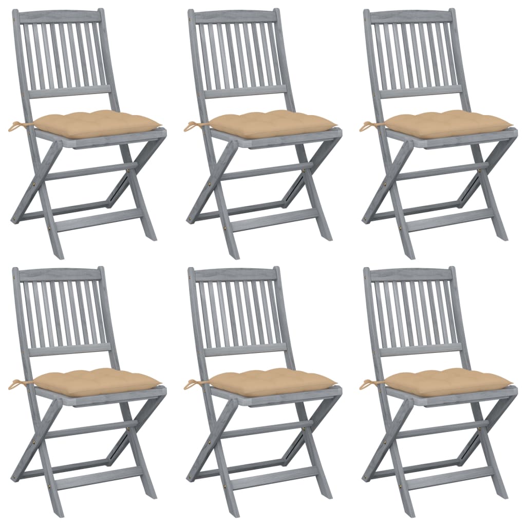 Klappbare Gartenstühle 6 Stk. mit Kissen Massivholz Akazie