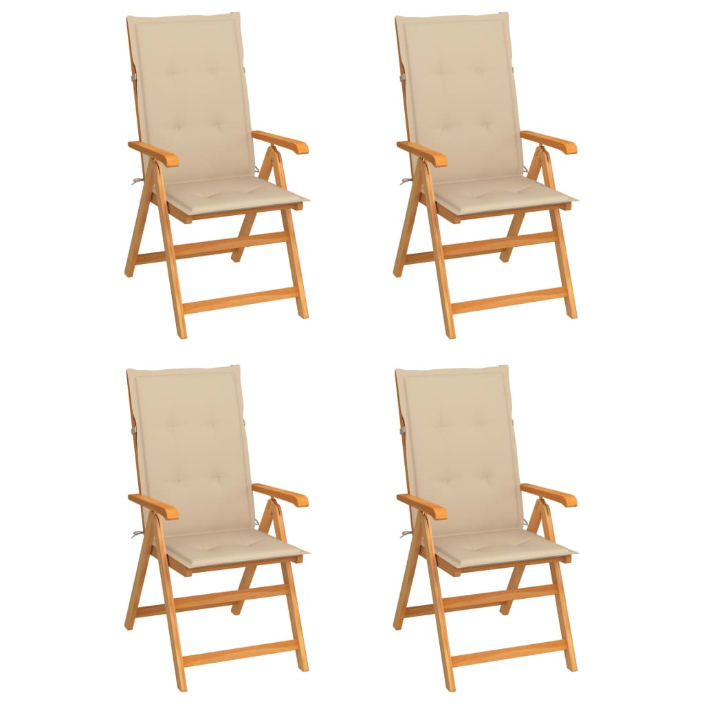 Gartenstühle 4 Stk. mit Beigen Kissen Massivholz Teak