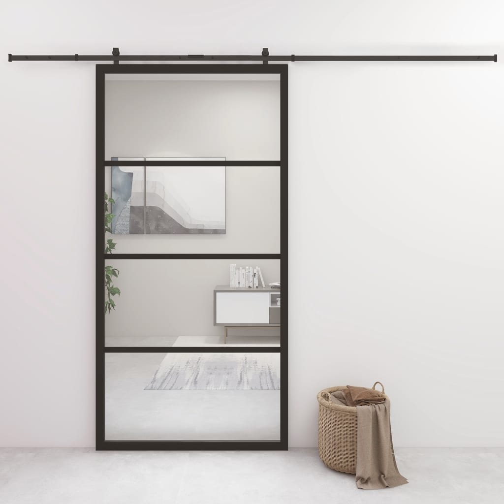 Schiebetür Aluminium und ESG Glas 102,5x205 cm Schwarz