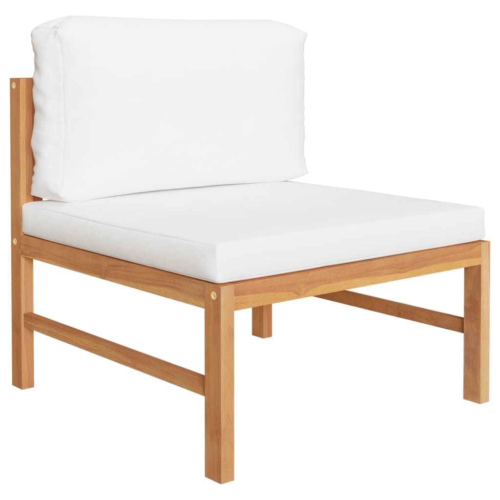 Mittelsofa mit Creme Kissen Teak Massivholz