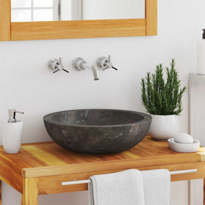 Waschbecken Grau Ø40x12 cm Marmor