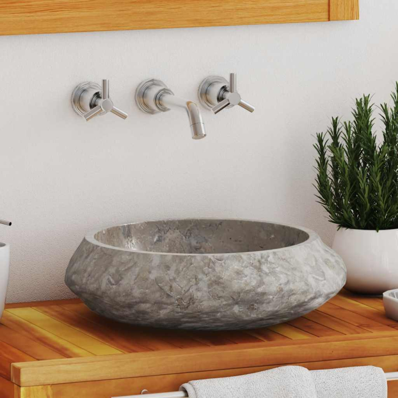 Waschbecken Grau Ø40x12 cm Marmor