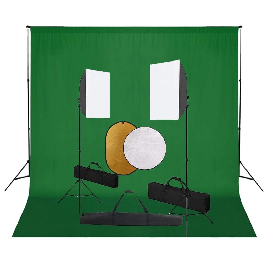 Fotostudio-Set mit Softboxen, Hintergrundsystem und Reflektor