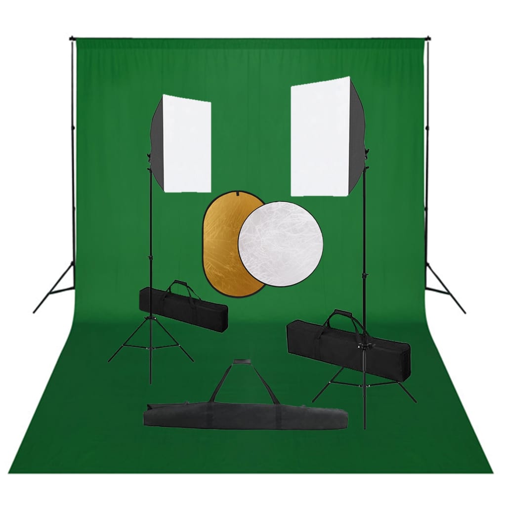 Fotostudio-Set mit Softboxen, Hintergrundsystem und Reflektor