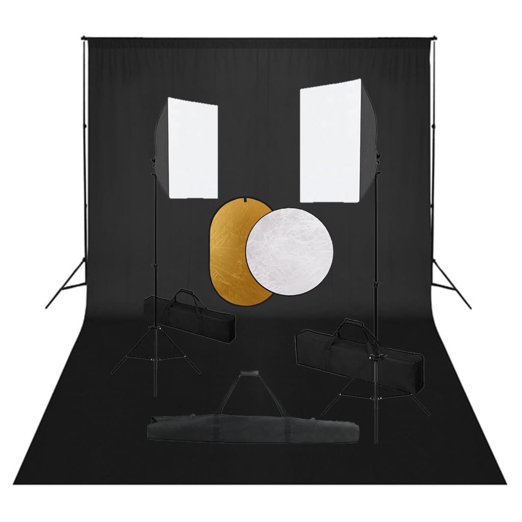 Fotostudio-Set mit Softboxen, Hintergrundsystem und Reflektor