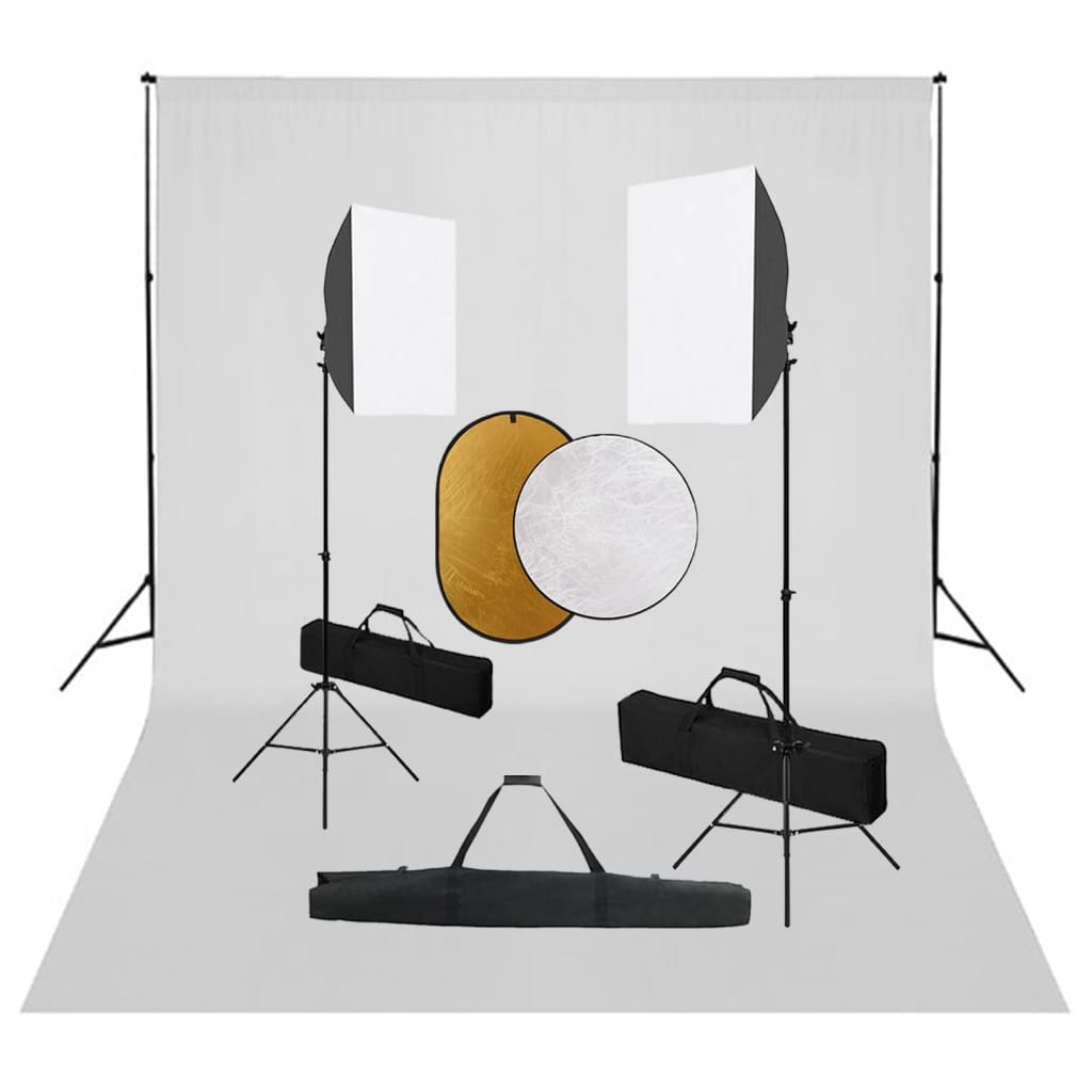Fotostudio-Set mit Softboxen, Hintergrundsystem und Reflektor