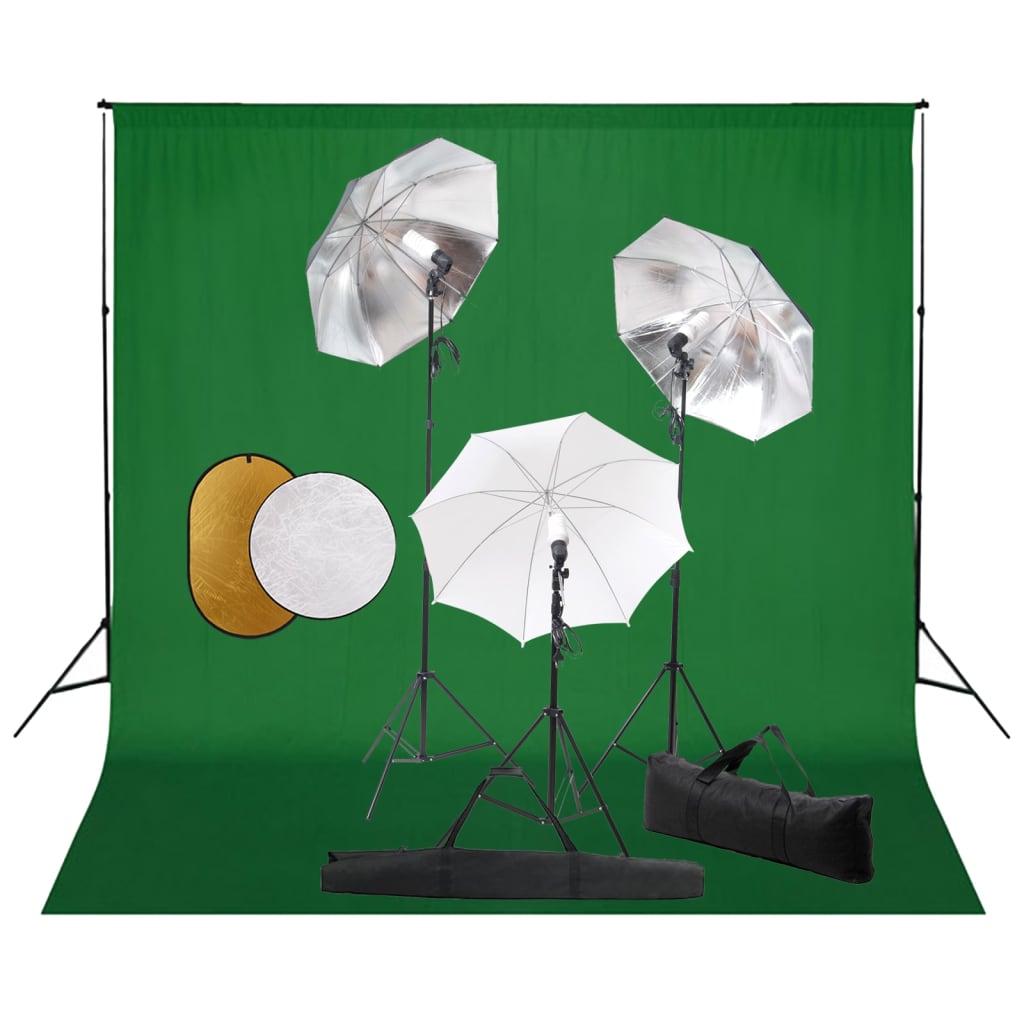 Fotostudio-Set mit Lampen, Schirmen, Hintergrund & Reflektor