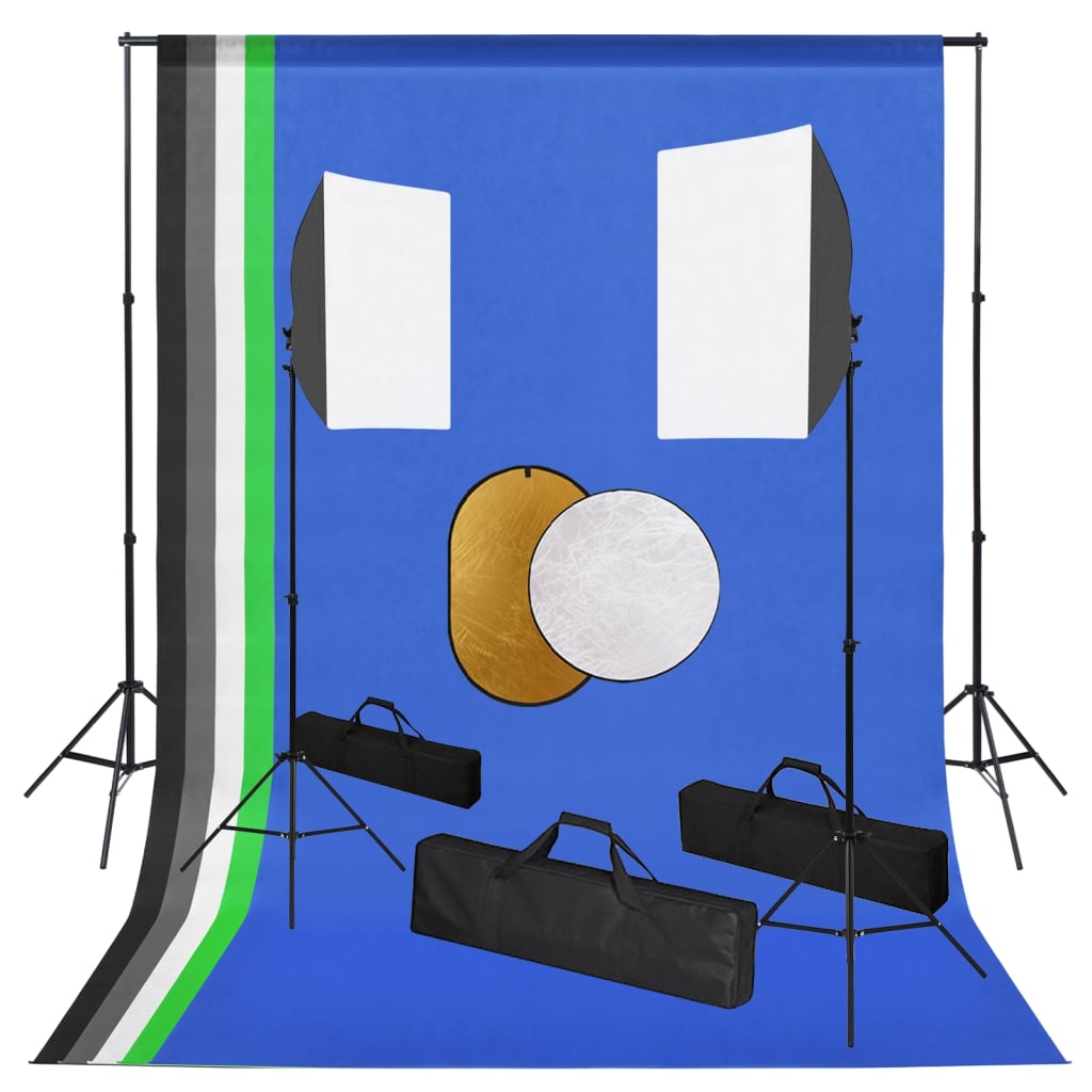 Fotostudio-Set mit Leuchten, Hintergrundsystem und Reflektor