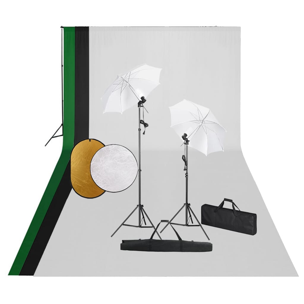 Fotostudio-Set mit Leuchten, Hintergrund und Reflektor