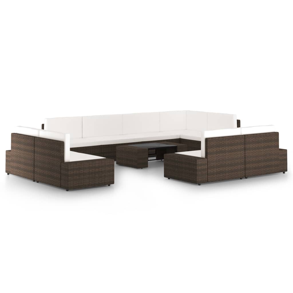 10-tlg. Garten-Lounge-Set mit Kissen Braun Poly Rattan