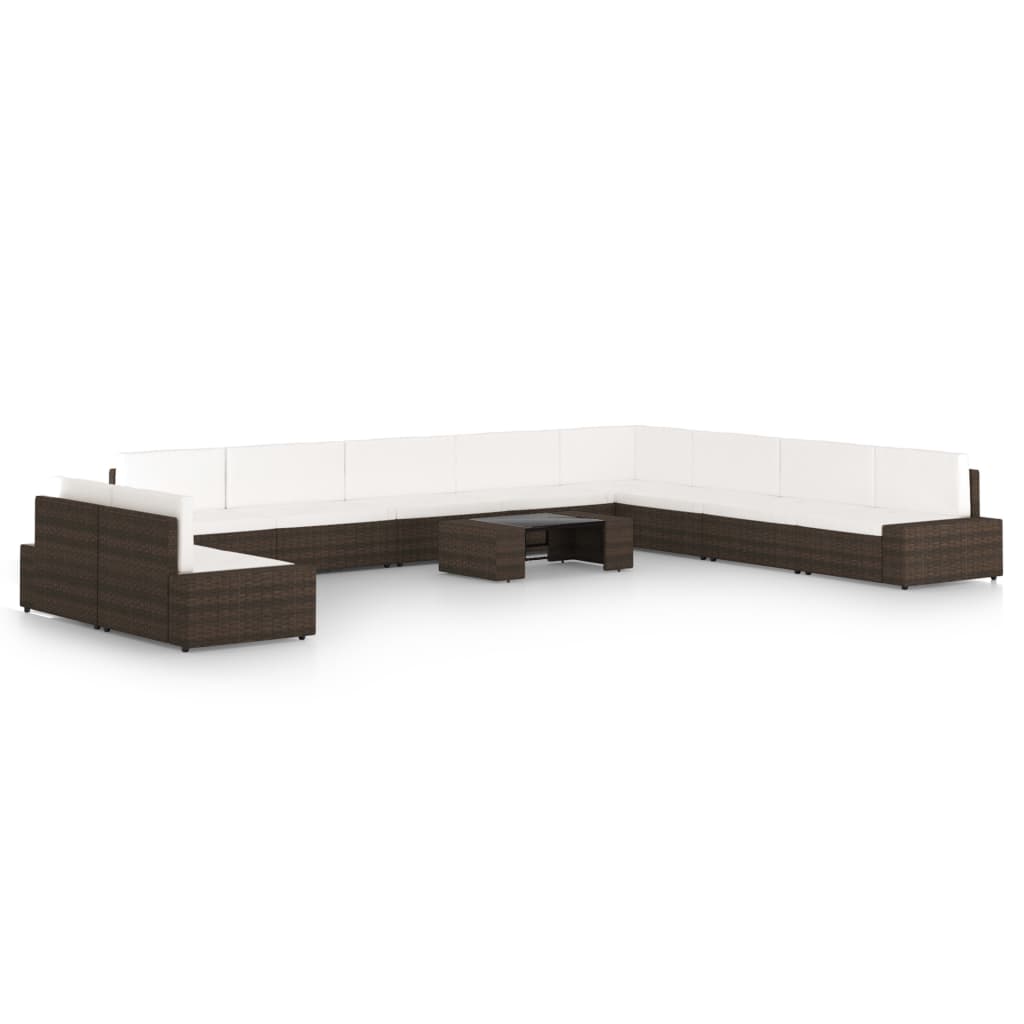 11-tlg. Garten-Lounge-Set mit Kissen Braun Poly Rattan