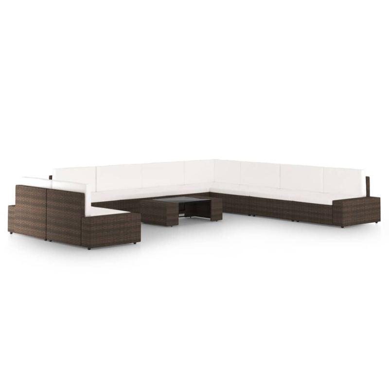10-tlg. Garten-Lounge-Set mit Kissen Braun Poly Rattan