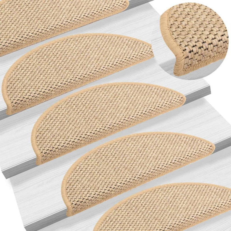 Treppenmatten Selbstklebend Sisal 15 Stk. 56x17x3 cm Hellbeige