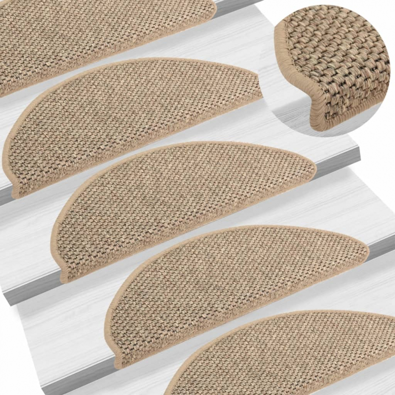 Treppenmatten Selbstklebend Sisal 15 Stk. 65x21x4cm Dunkelbeige