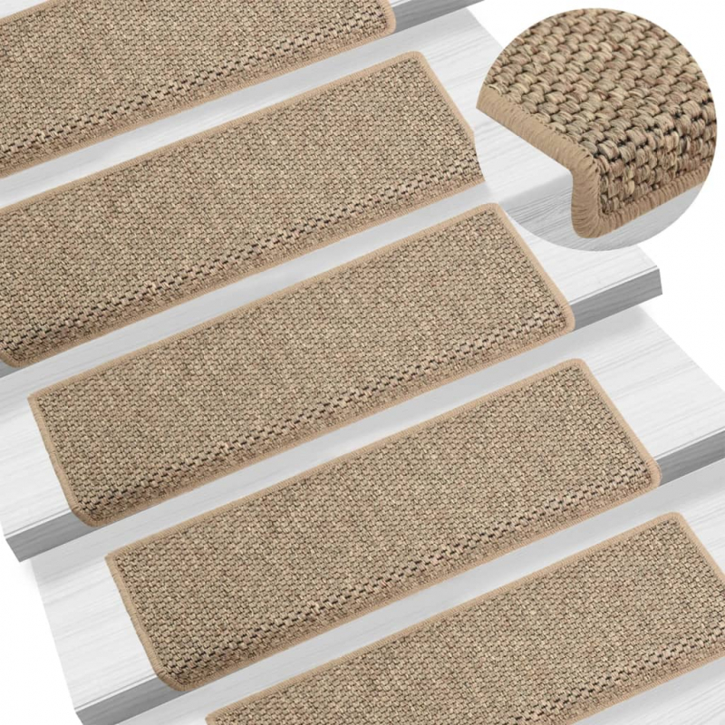 Treppenmatten Selbstklebend Sisal 15 Stk. 65x21x4cm Dunkelbeige