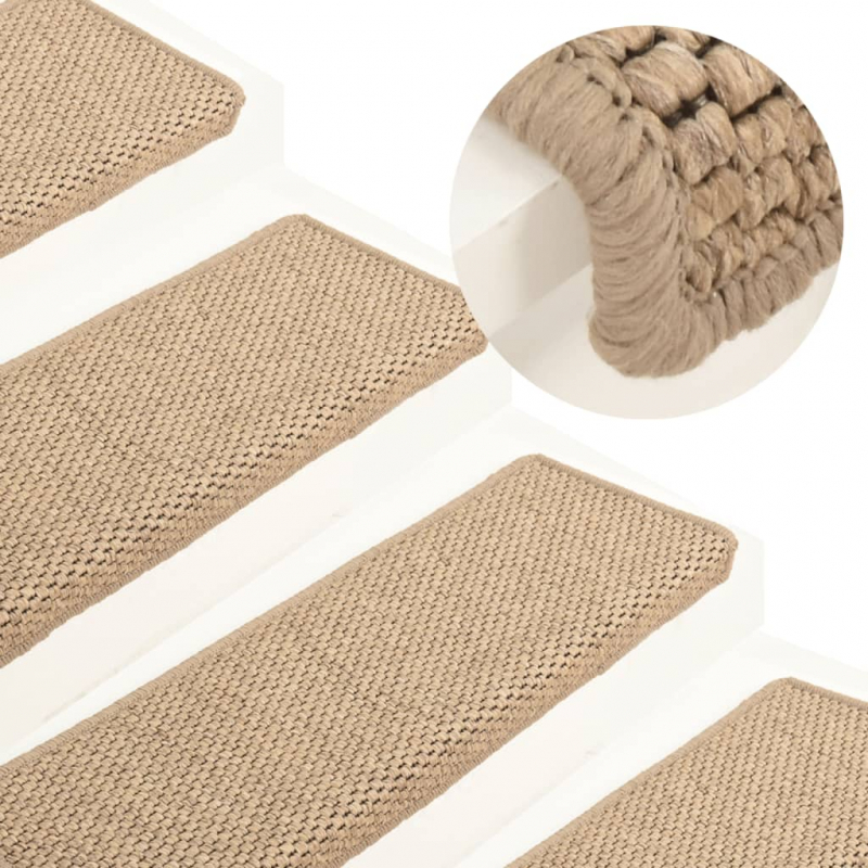 Treppenmatten Selbstklebend Sisal-Optik 15 Stk. 65x21x4 cm Sand