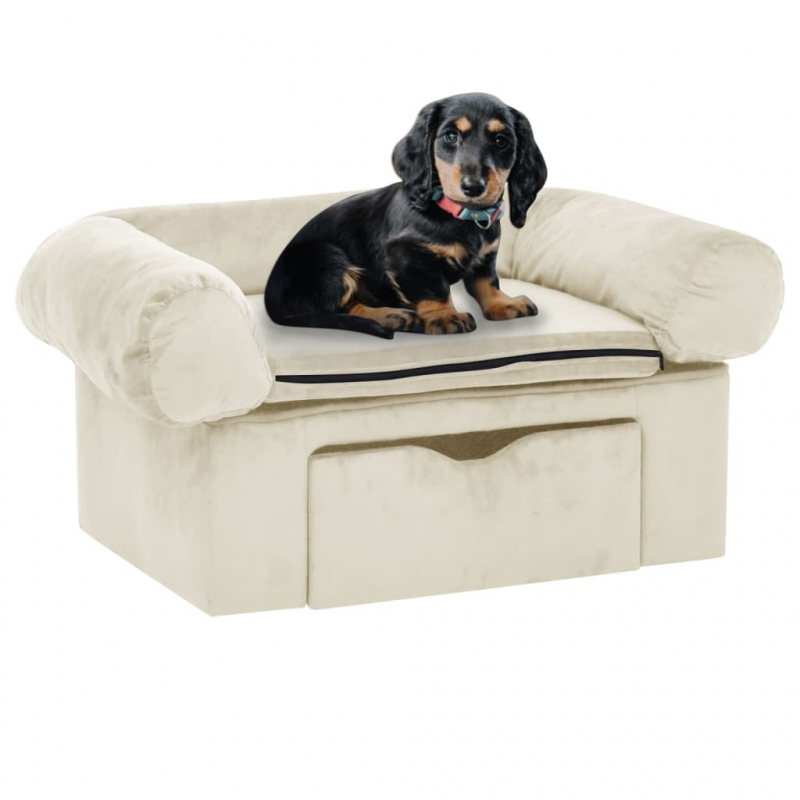 Hundesofa mit Schublade Creme 75x50x38 cm Plüsch