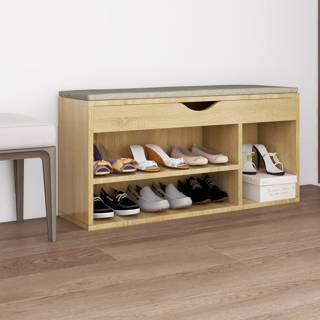 Schuhbank mit Kissen Sonoma-Eiche 104x30x49 cm Holzwerkstoff