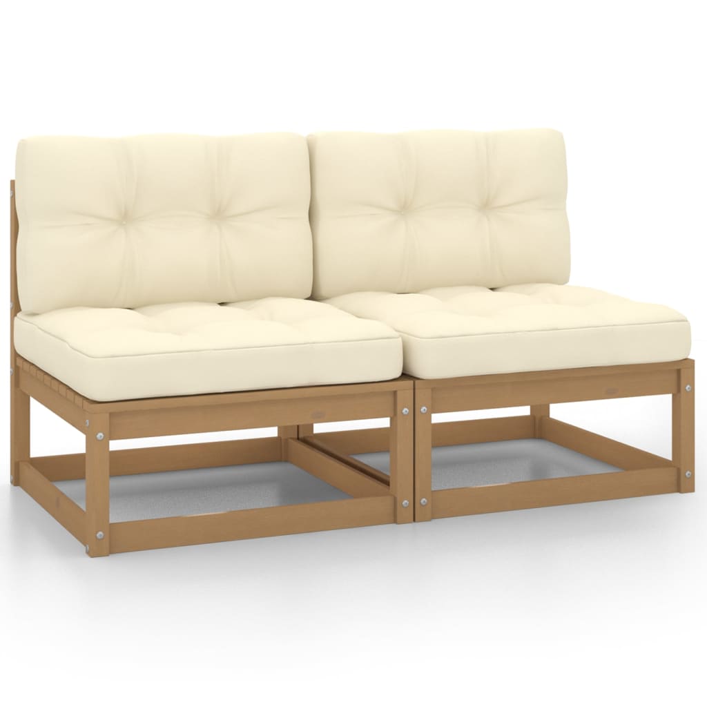 Garten-Mittelsofas mit Creme Kissen 2 Stk. Massivholz Kiefer