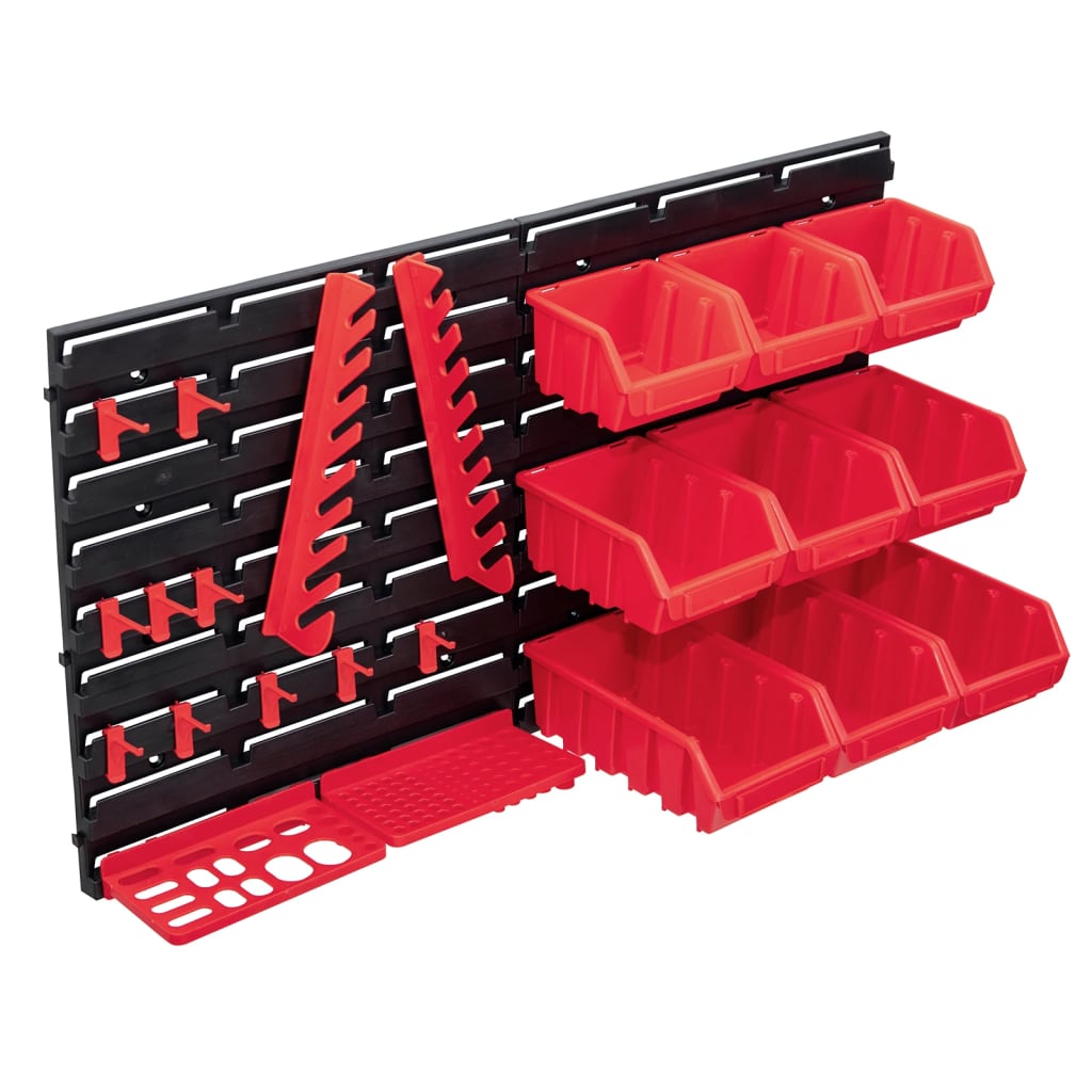 34-tlg. Behälter-Set für Kleinteile mit Wandplatten Rot Schwarz