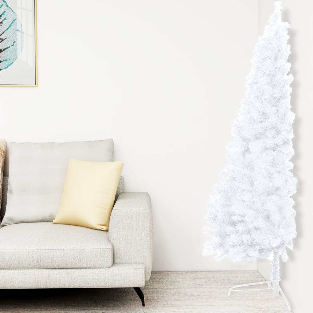 Künstlicher Halb-Weihnachtsbaum mit Ständer Weiß 180 cm PVC