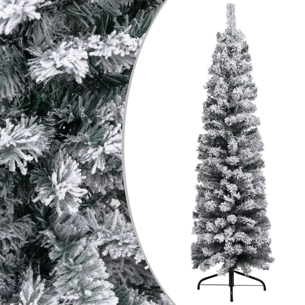Künstlicher Weihnachtsbaum Schlank mit Schnee Grün 120 cm PVC