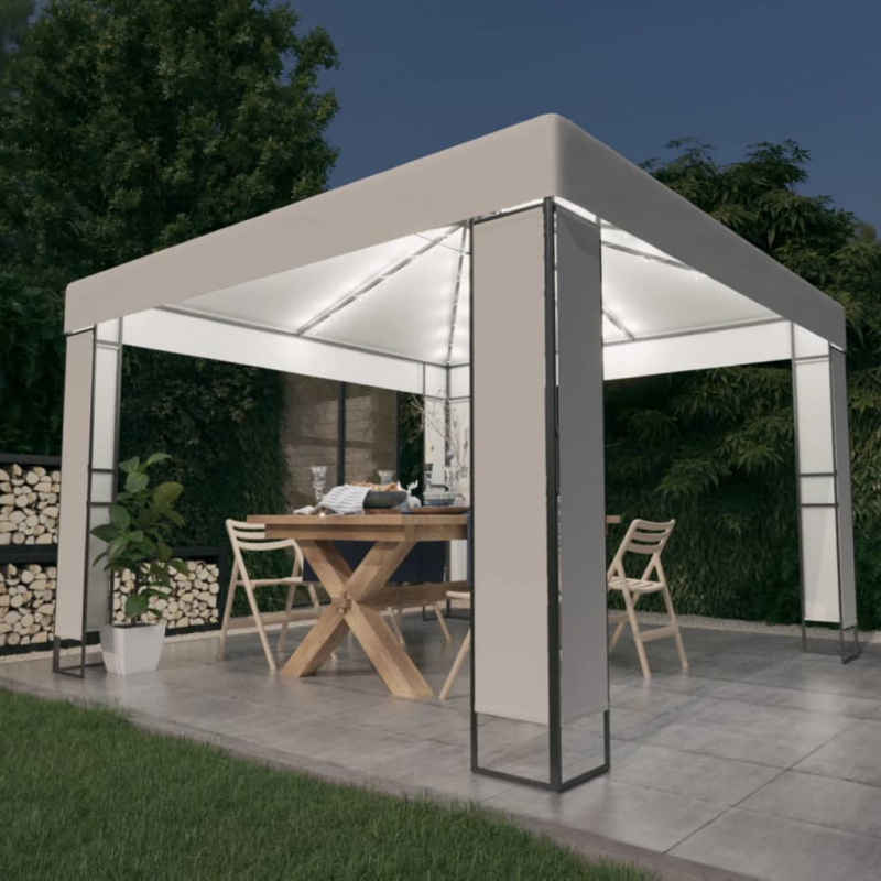 Pavillon mit Doppeldach & LED-Lichterkette 3x3 m Weiß