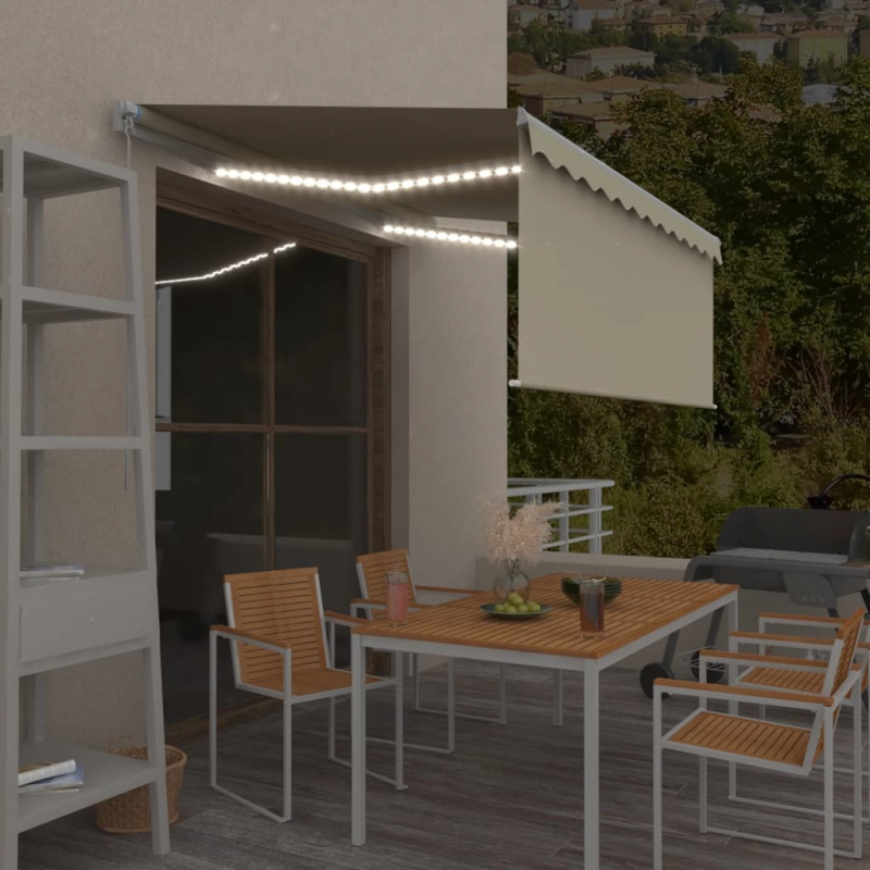 Markise Manuell Einziehbar mit Rollo & LED 3x2,5 m Creme