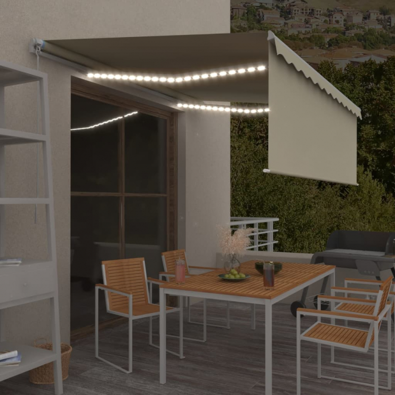 Markise Manuell Einziehbar mit Rollo & LED 4x3 m Creme