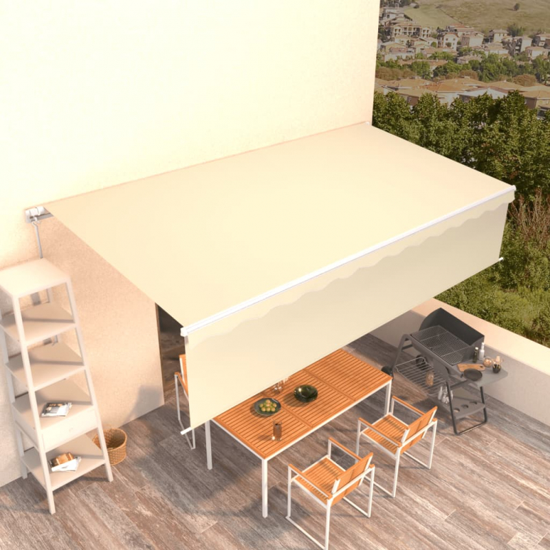 Markise Manuell Einziehbar mit Rollo 6x3 m Creme