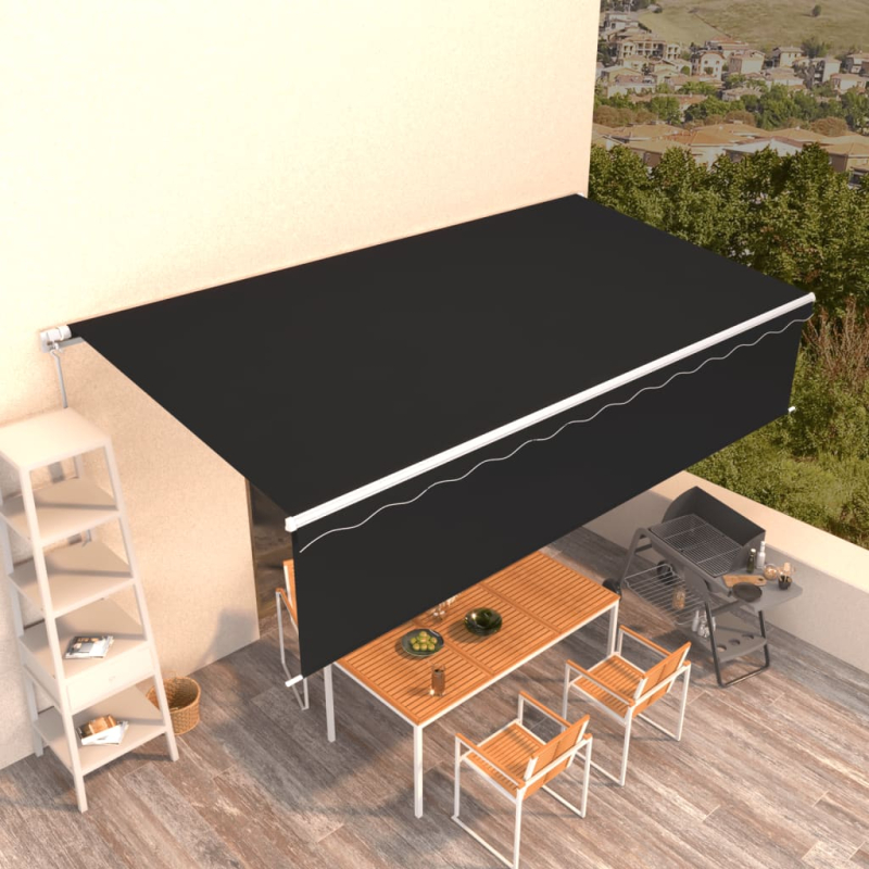 Markise Manuell Einziehbar mit Rollo 6x3 m Anthrazit