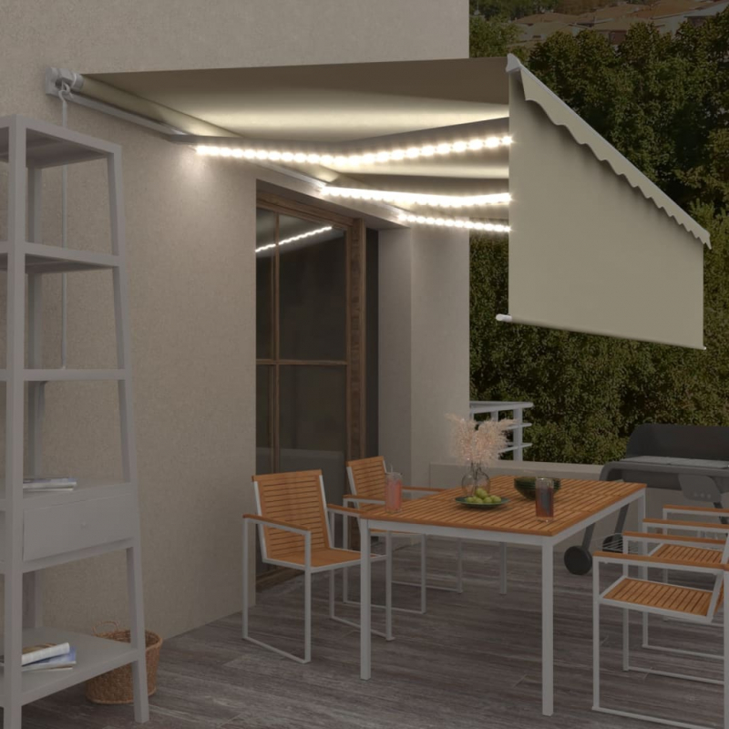 Markise Manuell Einziehbar mit Rollo & LED 6x3 m Creme