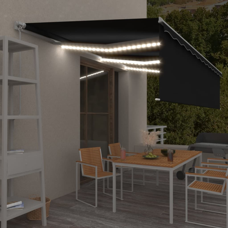 Markise Manuell Einziehbar mit Rollo & LED 6x3 m Anthrazit