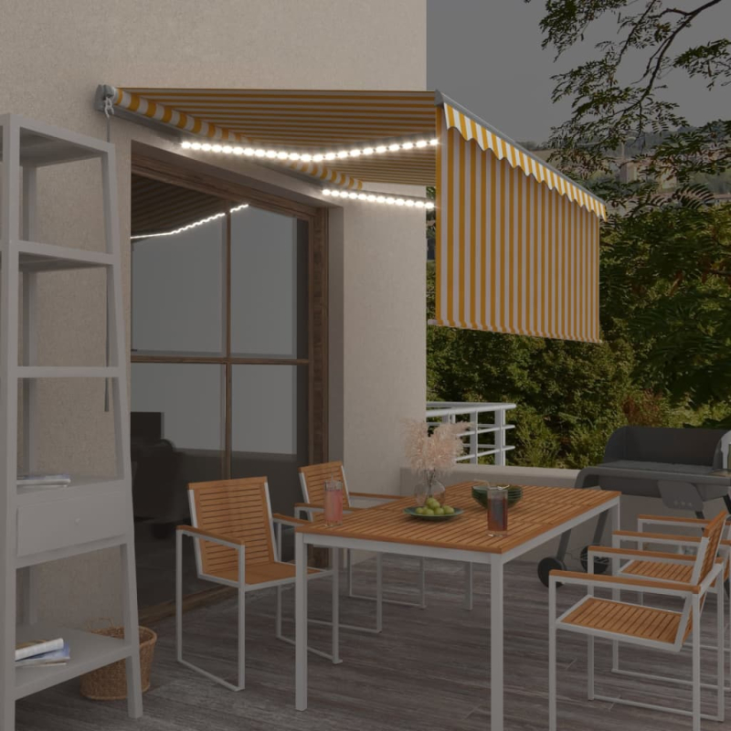 Markise Manuell Einziehbar mit Rollo LED 3x2,5m Gelb & Weiß